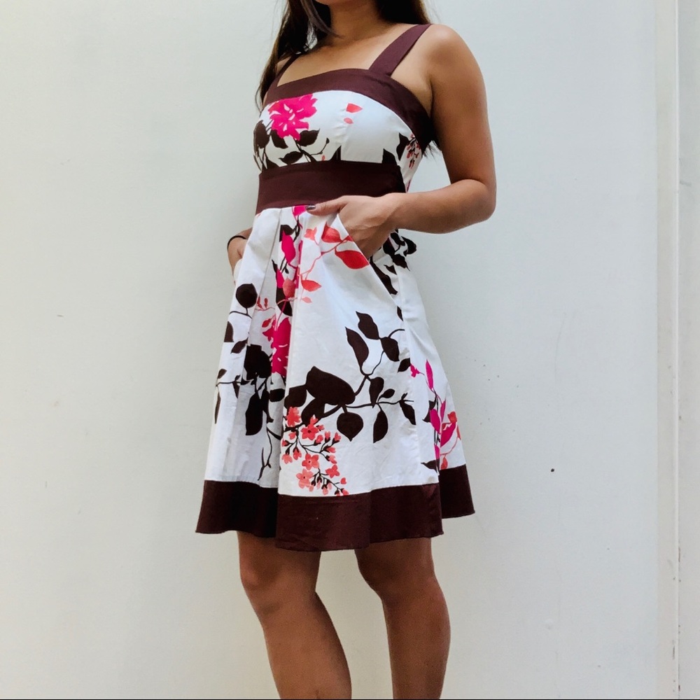 🌸 pink floral dress brown straps ribbon - Picture 3 of 6